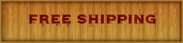 Vintage font text FREE SHIPPING on square wood panel background.