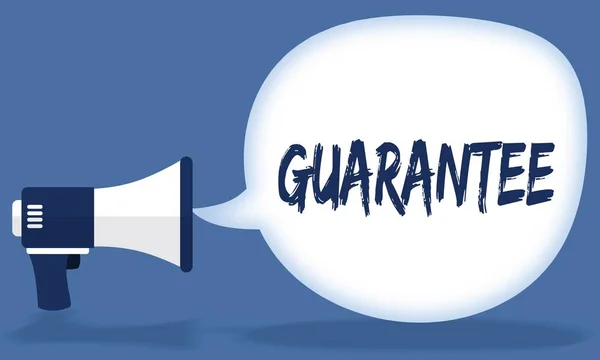 GUARANTEE writing in speech bubble with megaphone or loudspeaker. — Stock Photo, Image