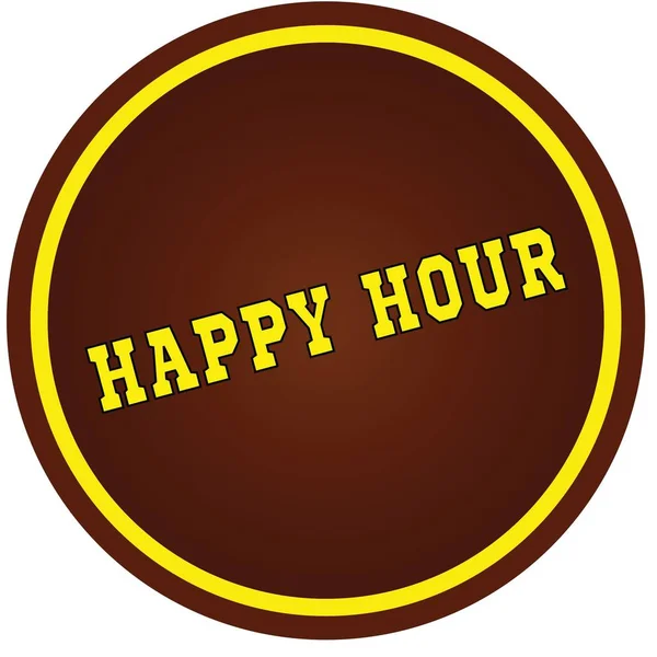 Carimbo redondo, marrom e amarelo, HAPPY HOUR sobre fundo branco . — Fotografia de Stock