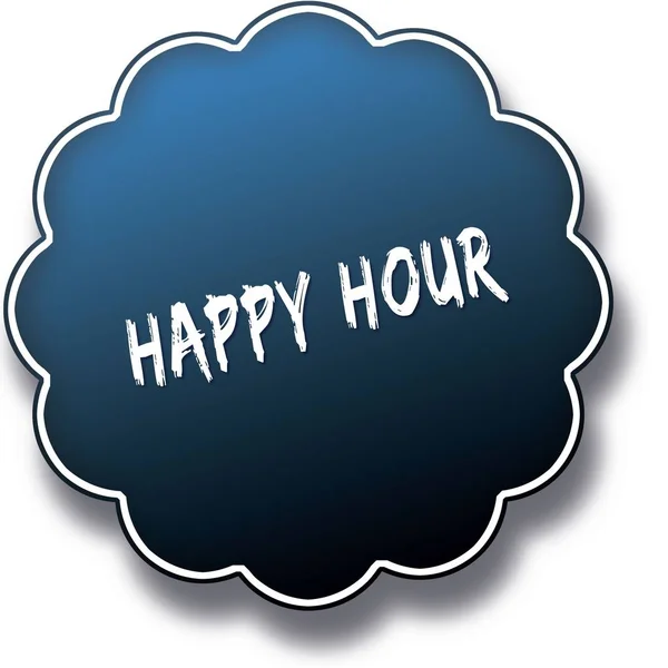 Happy Hour text napsaný na modré kolo label odznak. — Stock fotografie