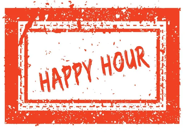 HAPPY HOUR em laranja quadrado carimbo de borracha quadro com textura grunge — Fotografia de Stock