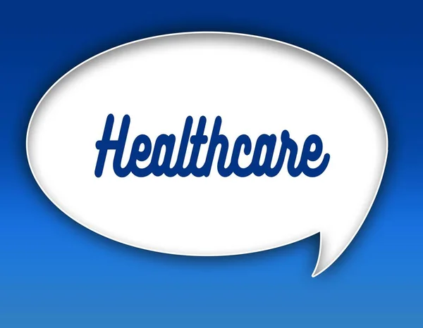 HEALTHCARE text on dialogue balloon illustration. Blue background. — Stock Photo, Image
