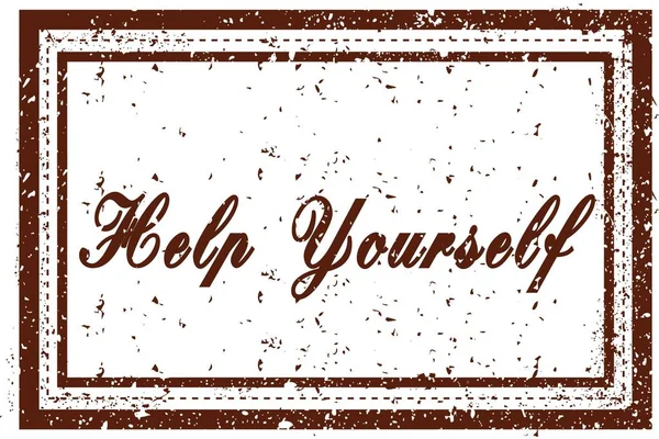 HELP YOURSELF brown square distressed stamp — Stock Photo, Image