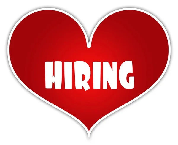 HIRING on red heart sticker label. — Stock Photo, Image