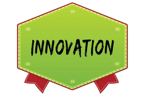 Innovatie op groene badge met rode linten — Stockfoto
