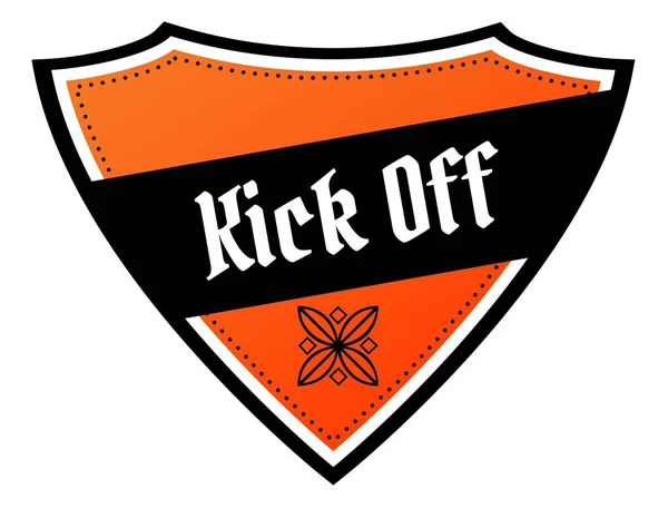 Oranje en zwart schild met Kick Off tekst. — Stockfoto