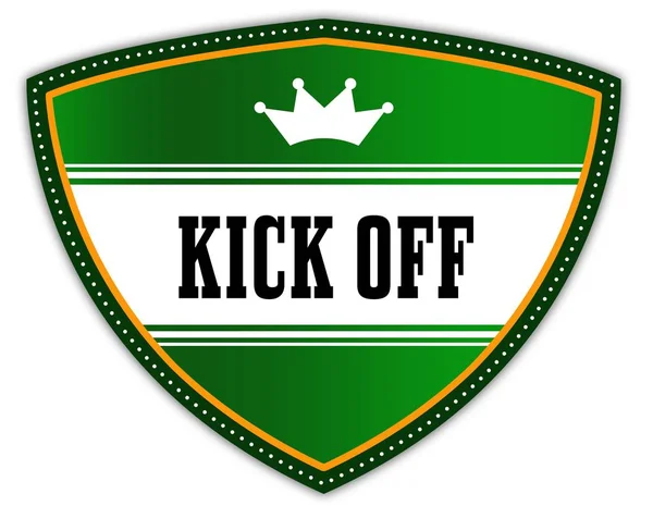 Kick Off geschreven op groen schild met kroon. — Stockfoto