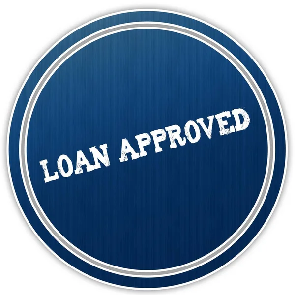 LOAN APPROVED distressed text on blue round badge. — Stock Photo, Image