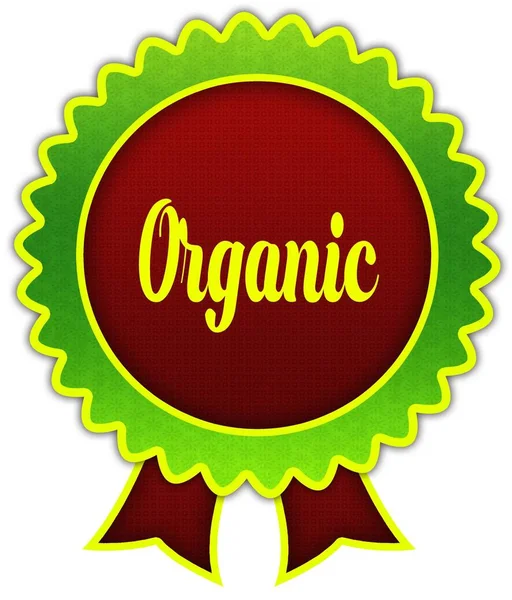 ORGANIC on red and green round ribbon badge. — Stock Photo, Image