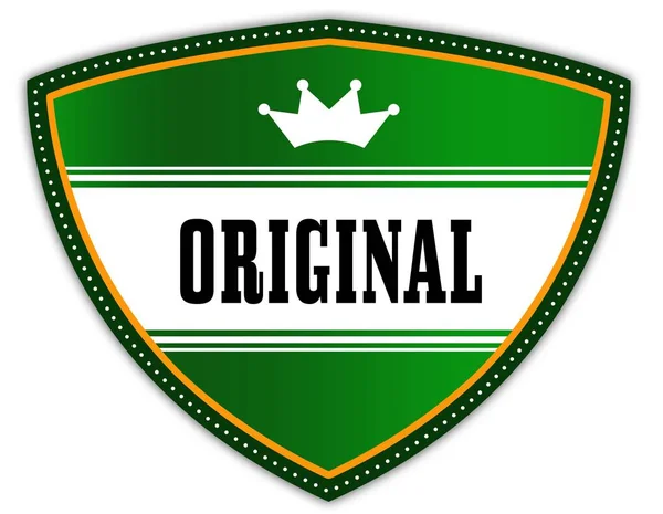 ORIGINAL escrito en escudo verde con corona . — Foto de Stock