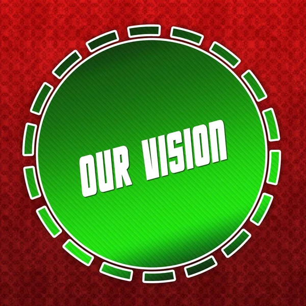 Verde NUESTRA VISIÓN insignia sobre fondo de patrón rojo . — Foto de Stock