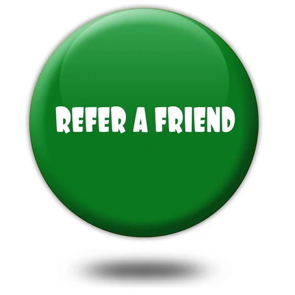 Refer A Friend op groene 3d knop. — Stockfoto