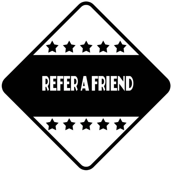 Refer A Friend na černý kosočtverec tvaru nálepku. — Stock fotografie