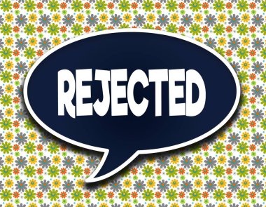 Koyu mavi sözcük balonu reddedildi kısa mesaj ile. Çiçek duvar kağıdı arka plan.