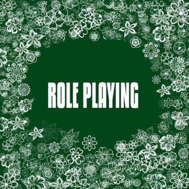 Rol yapma çiçeklerle yeşil afiş.