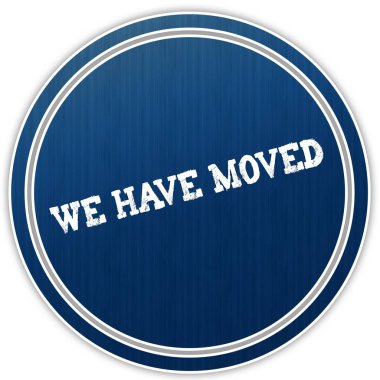 Biz taşındı metin üzerinde mavi yuvarlak rozet sıkıntılı.