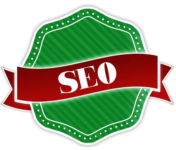 Emblema verde com texto SEO em fita vermelha . — Fotografia de Stock