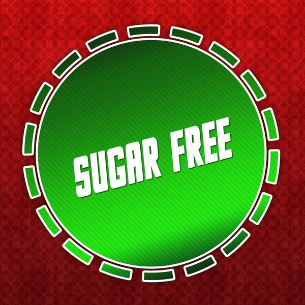 Groen suiker gratis badge op rode patroon achtergrond. — Stockfoto