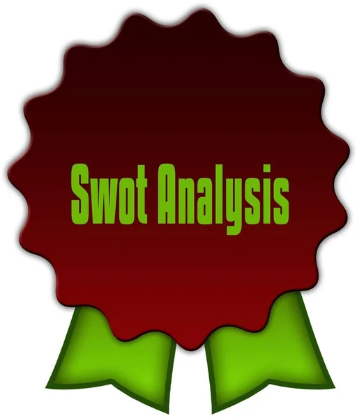 SWOT ANALYSIS on red seal with green ribbons.