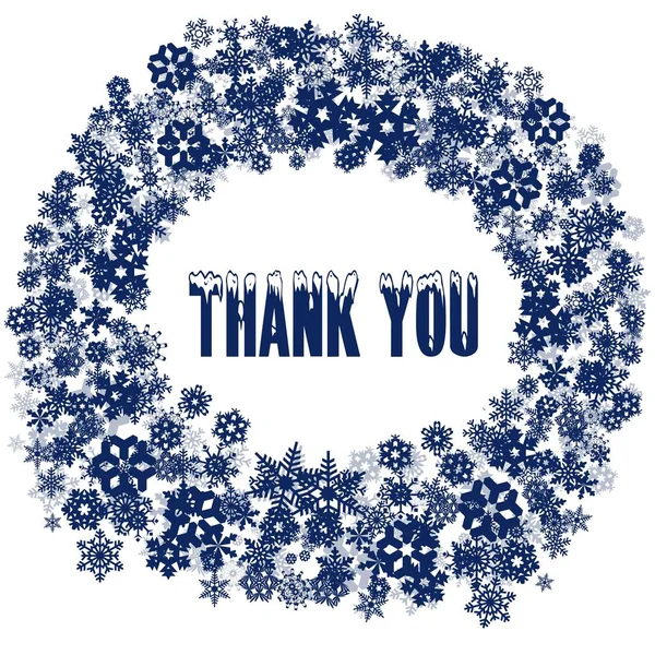 Snowy THANK YOU text in snowflake frame.