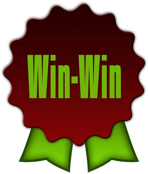 WIN WIN on red seal with green ribbons. — Stock Photo, Image