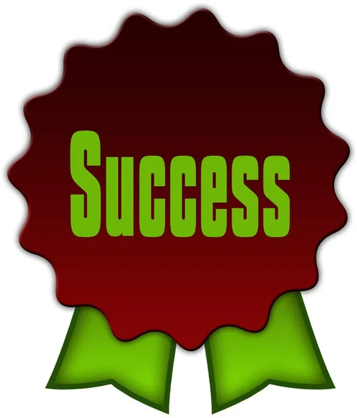 SUCCESS on red seal with green ribbons. — Stock Photo, Image