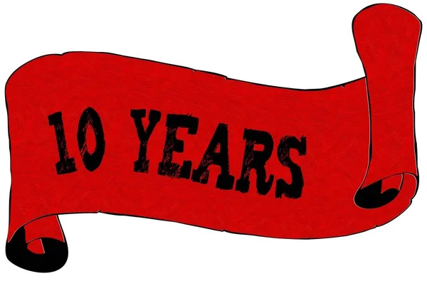 Röd rulla papper med 10 år text. — Stockfoto