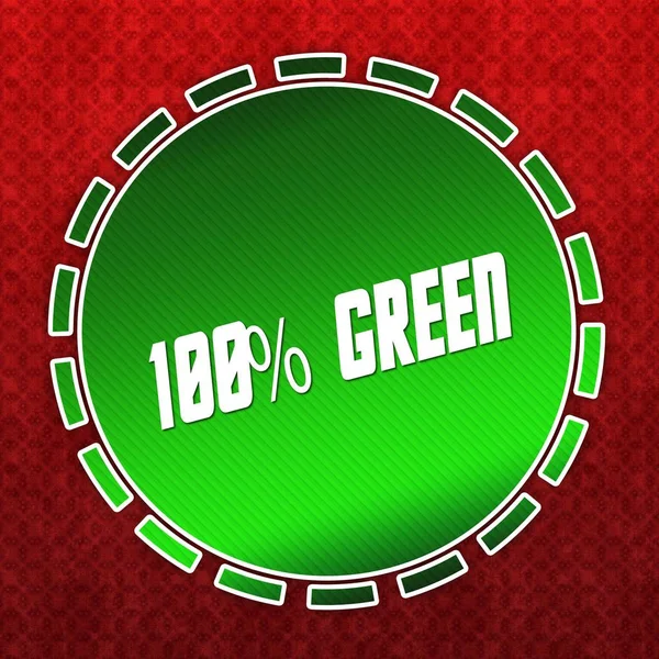 Groen 100 procent groene badge op rode patroon achtergrond. — Stockfoto