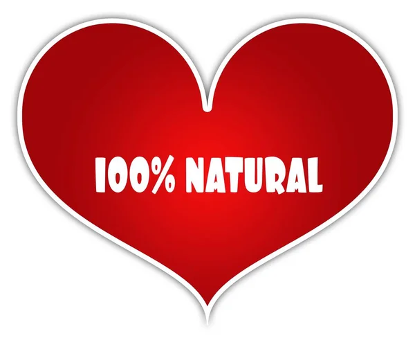 Yüzde 100 doğal kırmızı kalp sticker etiket. — Stok fotoğraf