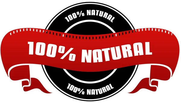 Zwart en rood 100 procent natuurlijke badge en lint. — Stockfoto