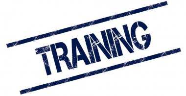 Mavi sıkıntılı lastik damgası eğitim.