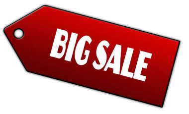 Kırmızı büyük satış etiketi.