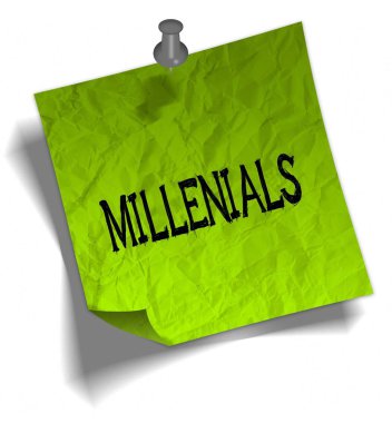 Yeşil not kağıdı Millenials mesaj ve itme PIN çizim ile.
