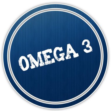 Omega 3 sıkıntılı mavi yuvarlak rozet üzerindeki metin.