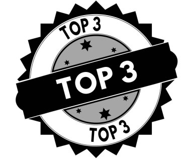 Siyah yuvarlak Top 3 metin damgası.