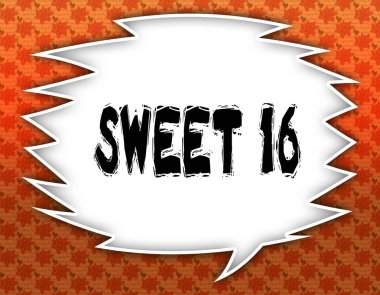 Sweet 16 metin ile konuşma balonu. Çiçekli duvar kağıdı arka plan.