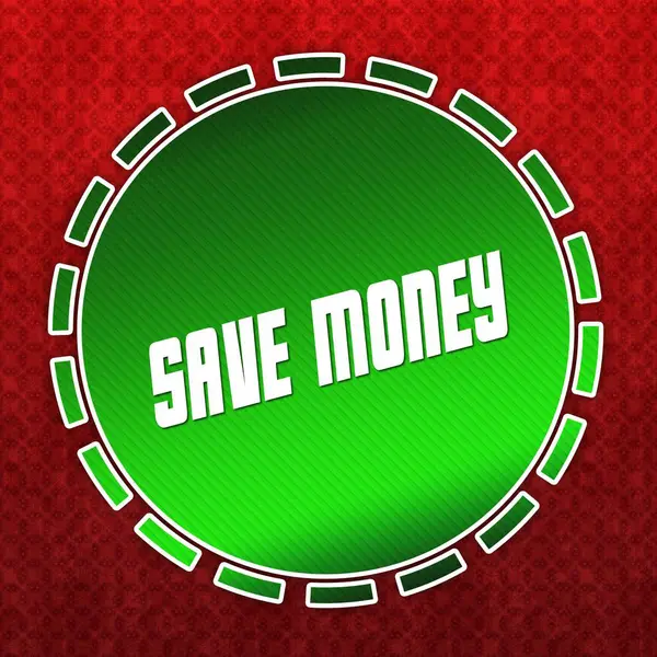 Insignia verde del dinero del ahorro en fondo rojo del patrón . — Foto de Stock