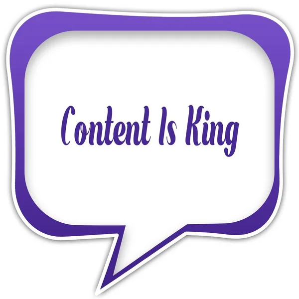 Фіолетова квадратна мовна бульбашка з текстовим повідомленням CONTENT IS KING — стокове фото