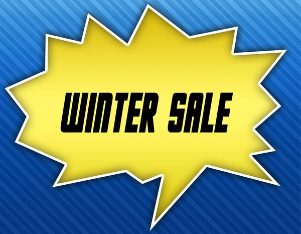 Bright yellow speech bubble with WINTER SALE message. Blue striped background. — Stock Photo, Image