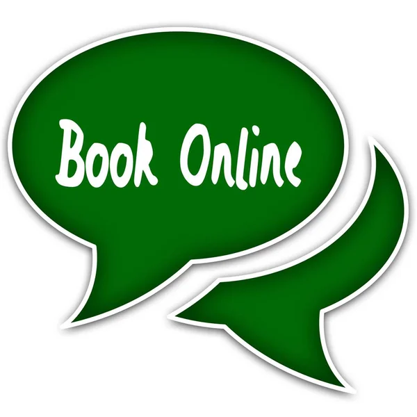 Green speech balloons with BOOK ONLINE text message. — Stock Photo, Image