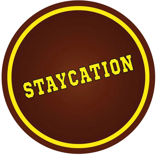Kerek, barna és sárga, Staycation pecsét a fehér háttér. — Stock Fotó