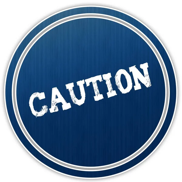 CAUTION distressed text on blue round badge. — Stock Photo, Image