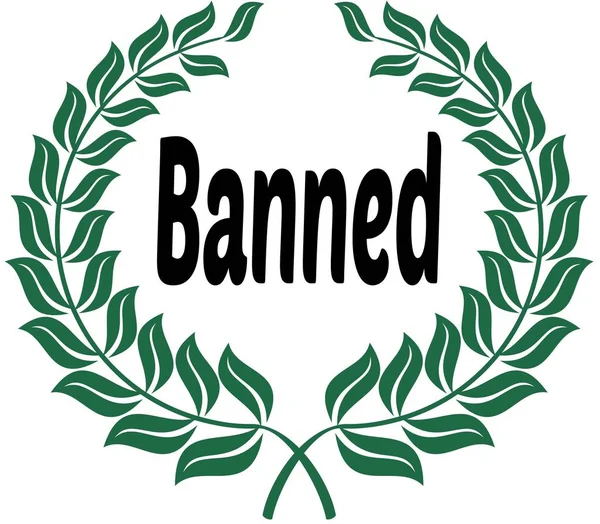 BANNED on green laurels sticker label. — Stock Photo, Image