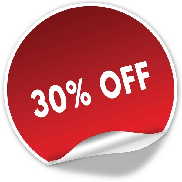 30 PERCENT OFF texto em adesivo vermelho realista no fundo branco . — Fotografia de Stock