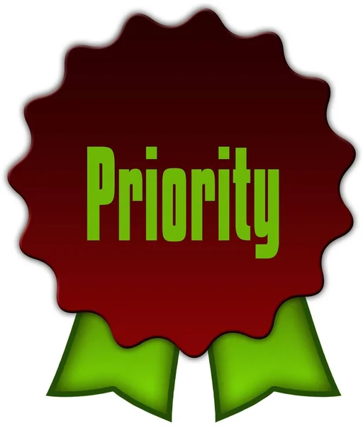 PRIORITY on red seal with green ribbons.