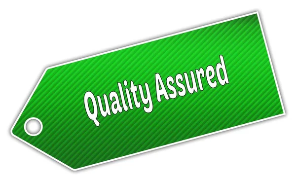 Striped green QUALITY ASSURED label. — Stock Photo, Image