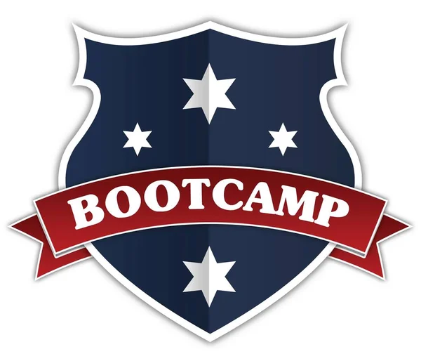 Mavi kalkan ve kırmızı kurdele ile Bootcamp metin.