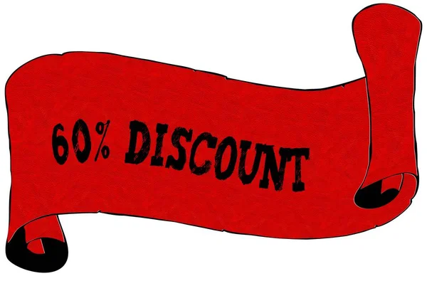 Papel de pergamino rojo con texto de descuento del 60 por ciento . — Foto de Stock