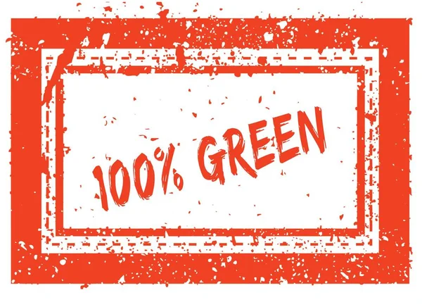 100 % VERT sur cadre carré orange tampon caoutchouc avec texture grunge — Photo