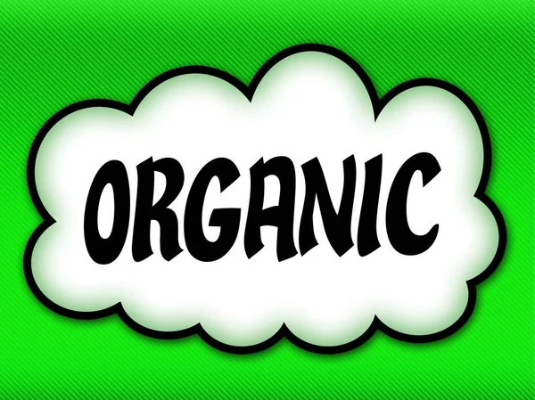 Хмара в стилі коміксів з написанням ORGANIC на яскраво-зеленому фоні — стокове фото